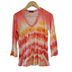 David Cline Crayon Womens Top Sz S Orange White Tye Die Retro Disco Cottagecore